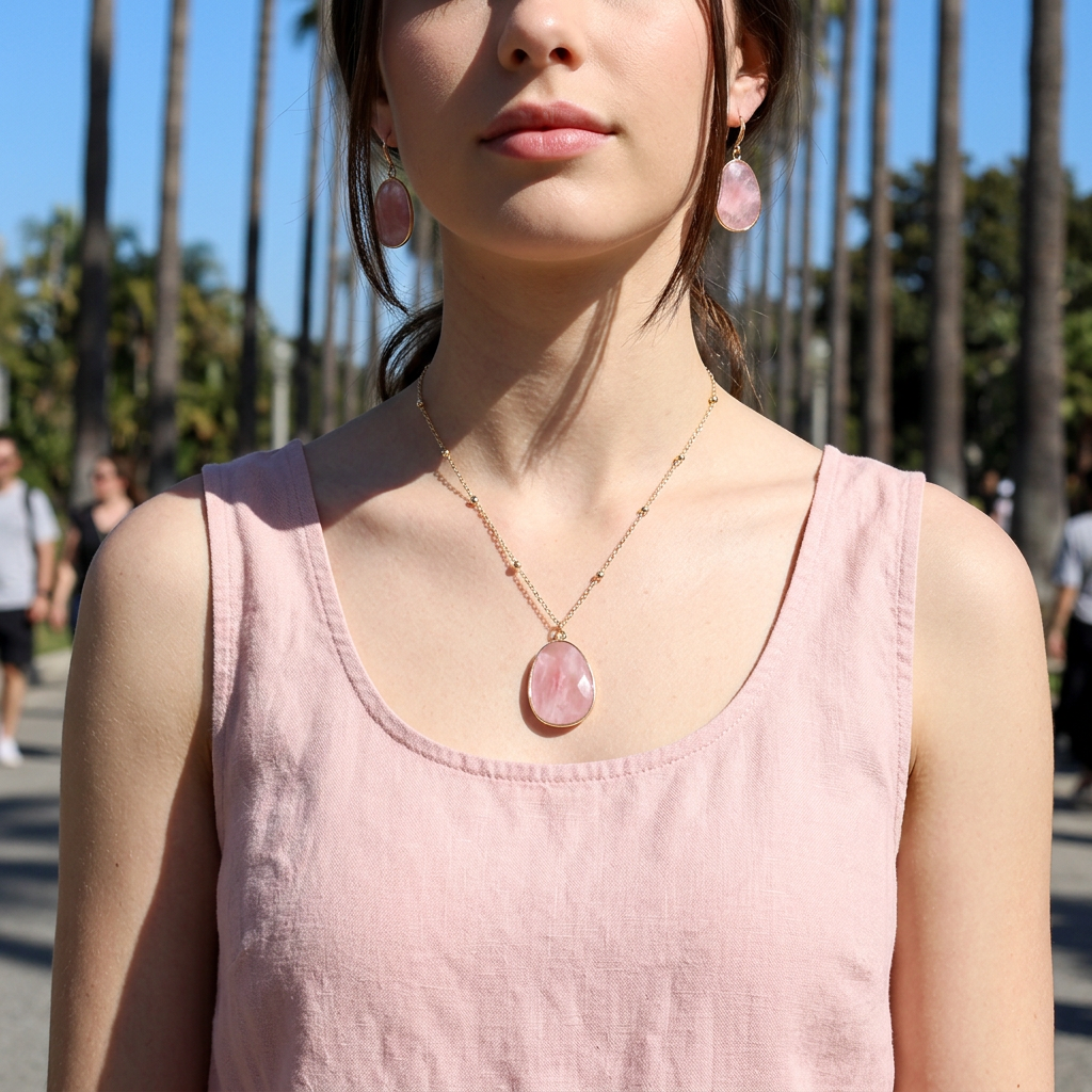 Ensemble Collier,Bracelet et Boucles d’oreilles en pierre naturelle pour femmes