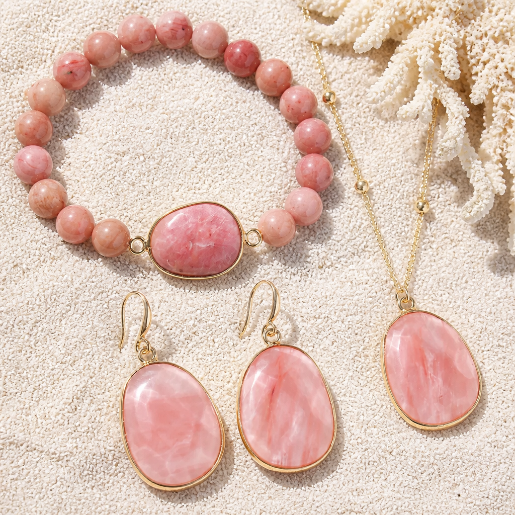 Ensemble Collier,Bracelet et Boucles d’oreilles en pierre naturelle pour femmes