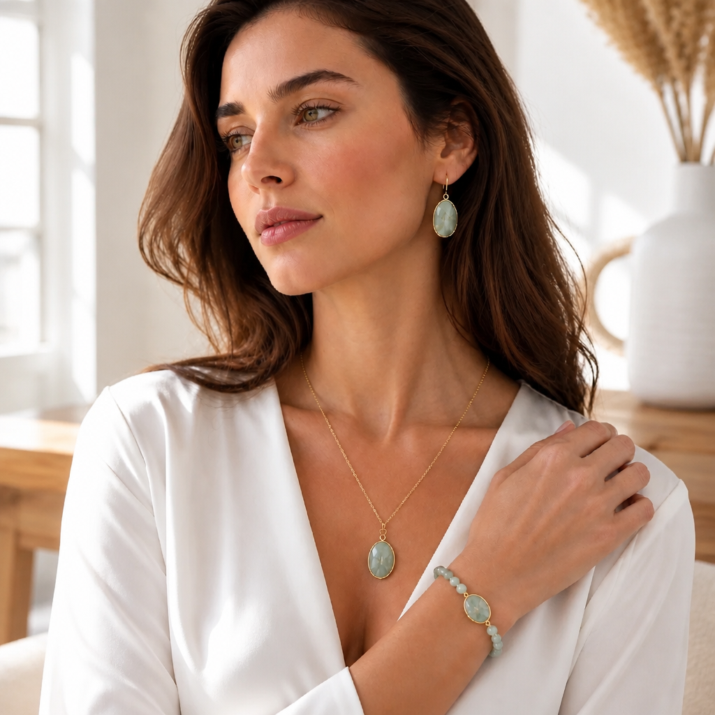 Ensemble Collier,Bracelet et Boucles d’oreilles en pierre naturelle pour femmes